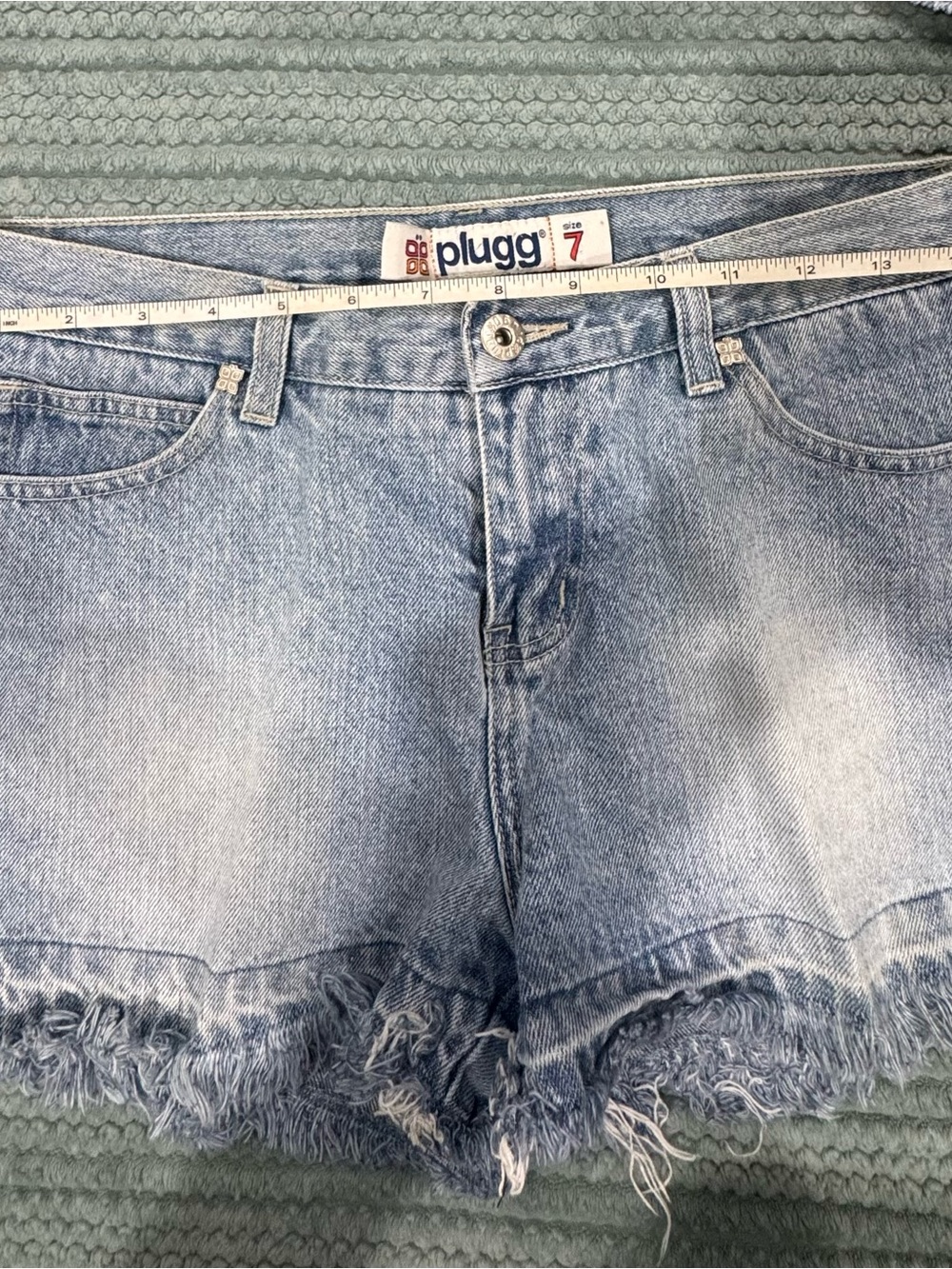 Plugg Light Blue Denim Frayed Hem Women's Jean Shorts
